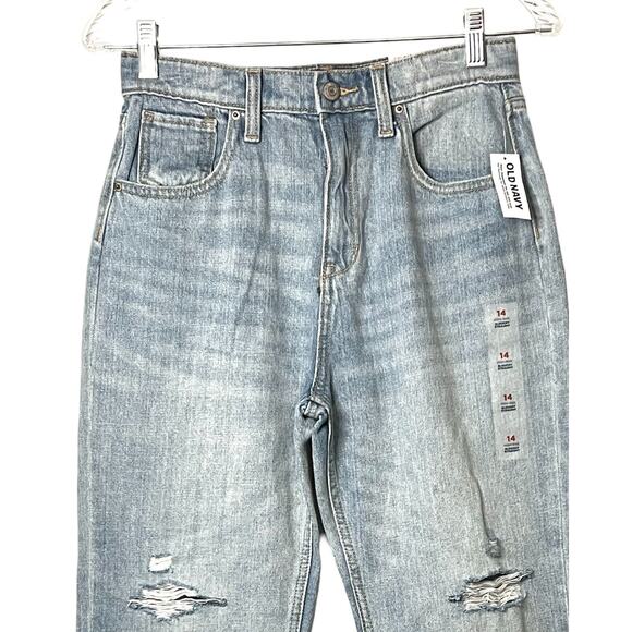 Old Navy Jeans Girls Size 14 Blue High Rise Straight Leg Light Distressed NWT - Picture 3 of 10
